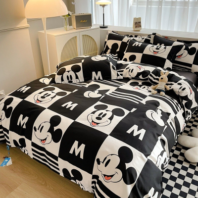 黑白米奇 可愛卡通迪士尼 水洗棉床包 米奇 維尼熊 米老鼠 柔軟親膚 動漫 床罩 單人/雙人/加大雙人床包 禮物交換