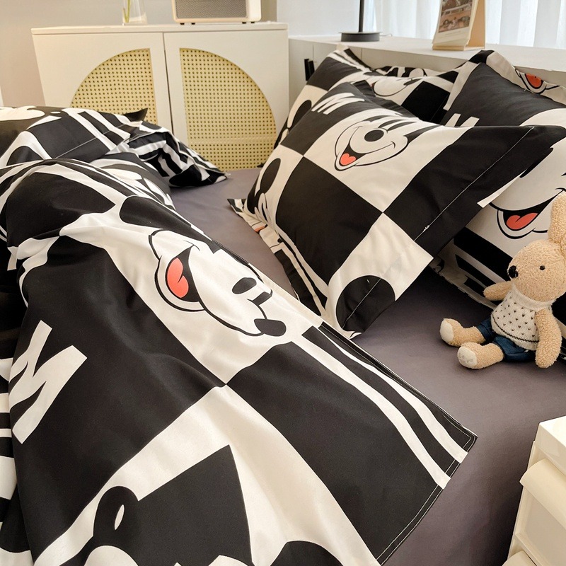 黑白米奇 可愛卡通迪士尼 水洗棉床包 米奇 維尼熊 米老鼠 柔軟親膚 動漫 床罩 單人/雙人/加大雙人床包 禮物交換-細節圖6