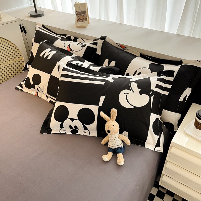 黑白米奇 可愛卡通迪士尼 水洗棉床包 米奇 維尼熊 米老鼠 柔軟親膚 動漫 床罩 單人/雙人/加大雙人床包 禮物交換-細節圖9