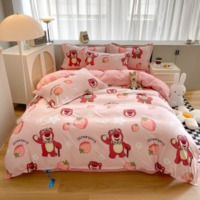 卡通床包 迪士尼草莓熊 可愛粉色床包 草莓熊水洗棉 卡通四件組 單人/雙人/加大雙人床包四件組 禮物交換 床包 床