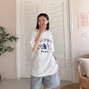 短袖 🔥臺灣現貨🔥 韓國貓咪 落肩短T   韓T 短袖 上衣 寬鬆 落肩 圓領 百搭Tee 短T 情侶T-規格圖1