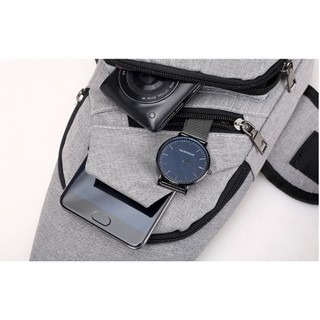 胸口包🔥台灣現貨🔥 韓版時尚單肩包 USB充電側背包 USB充電斜背包 單肩包 側背包 胸前包 斜背包 胸包-細節圖6