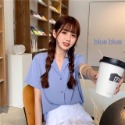 短袖襯衫/雪紡/襯衫/百搭/基本款/翻領/排扣/夏季/基本款襯衫/短袖/西裝領/ins/小清新/素色-規格圖1