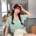 短袖襯衫/雪紡/襯衫/百搭/基本款/翻領/排扣/夏季/基本款襯衫/短袖/西裝領/ins/小清新/素色-規格圖2