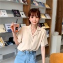 短袖襯衫/雪紡/襯衫/百搭/基本款/翻領/排扣/夏季/基本款襯衫/短袖/西裝領/ins/小清新/素色-規格圖3