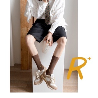 襪子 🔥臺灣現貨🔥 素色襪 韓國 純色R字母 豎條紋 堆堆襪 糖果色系 韓國中筒襪 直紋襪 百搭 中筒男女襪-細節圖5