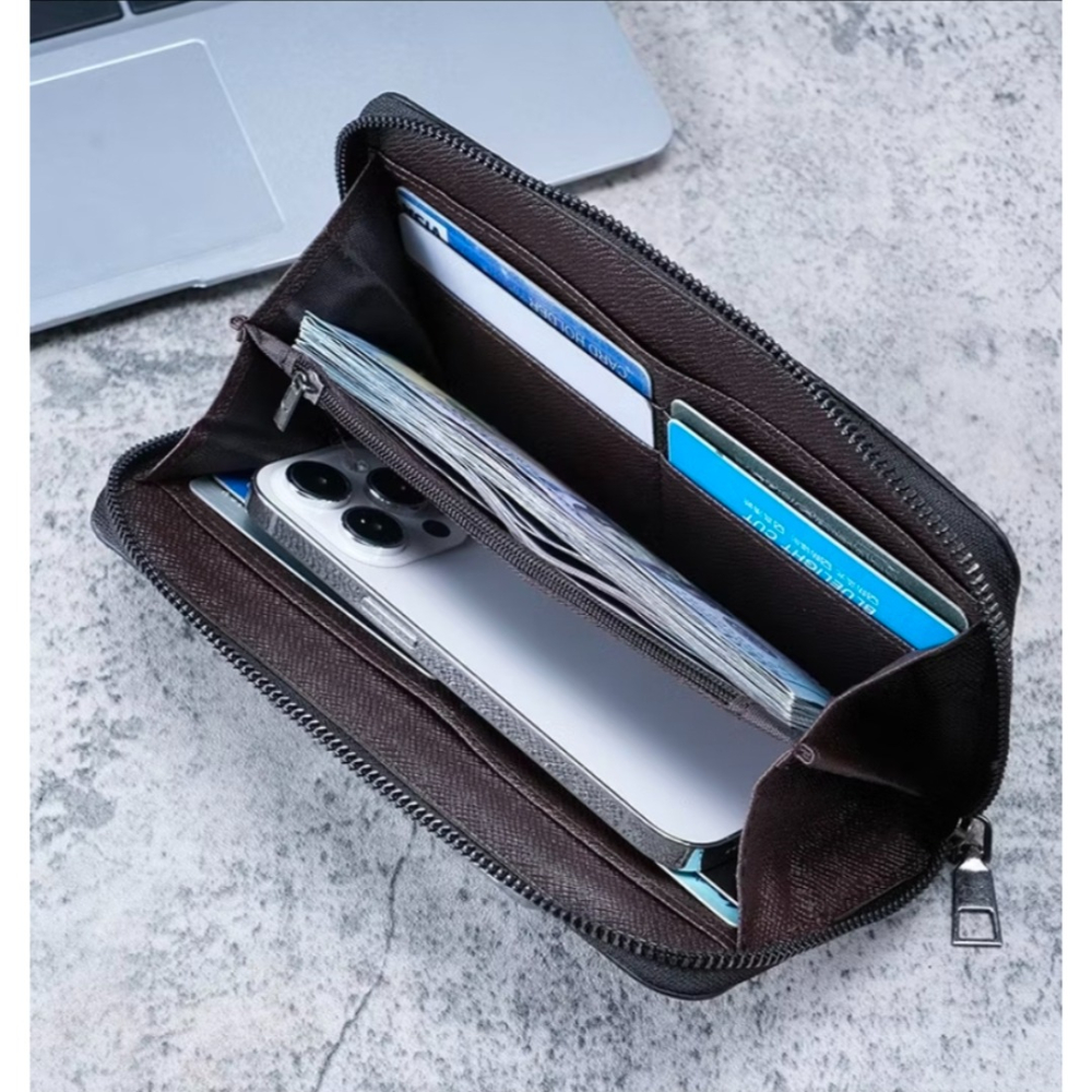 全新藍色_多卡位商務帆布手拿錢包 男用長夾 長皮包 手拿包 手機包 錢包-細節圖2