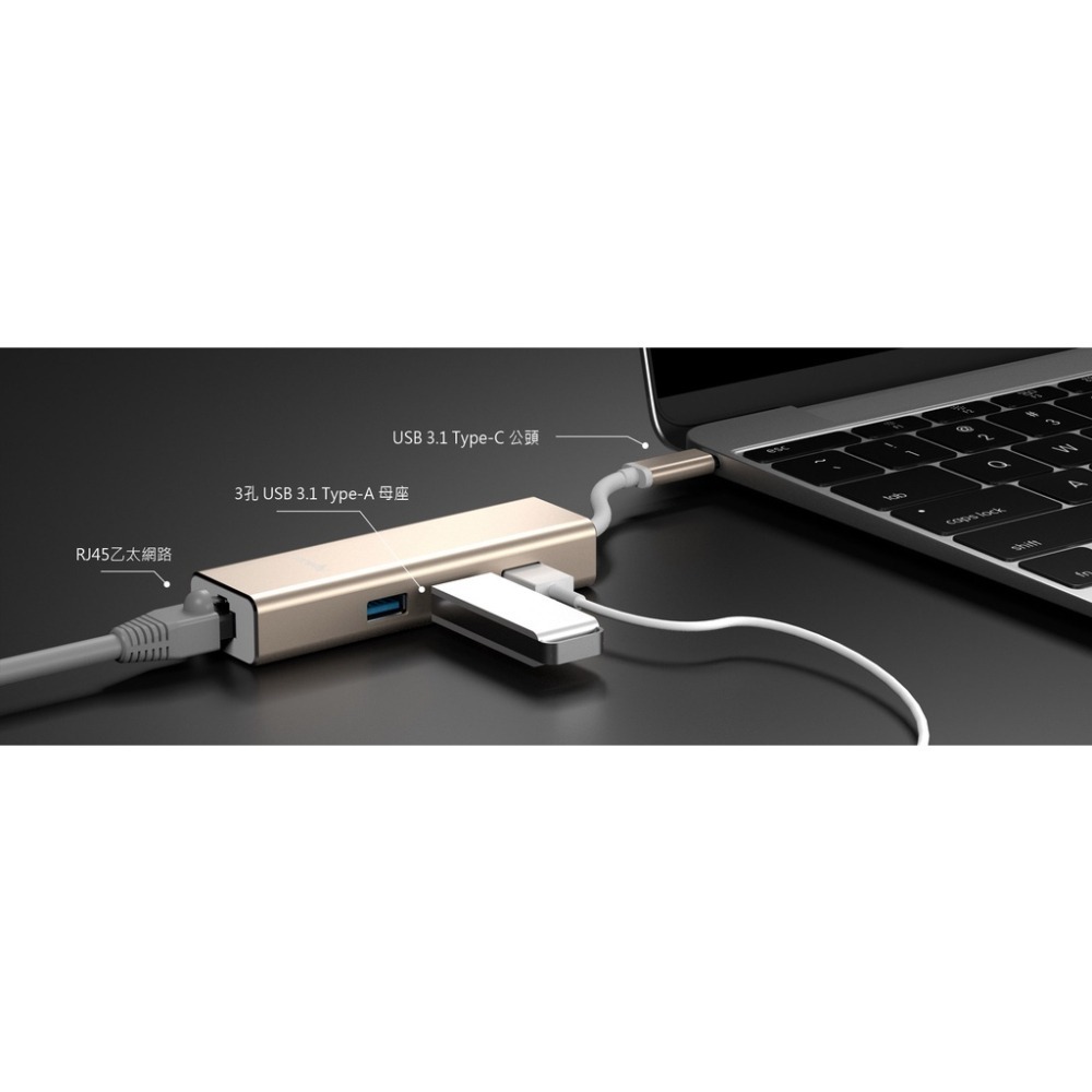 Apacer宇瞻科技 USB 3.1 Type-C to USB 3.1 Type-A*3+RJ45網卡集線器 千兆網路-細節圖2