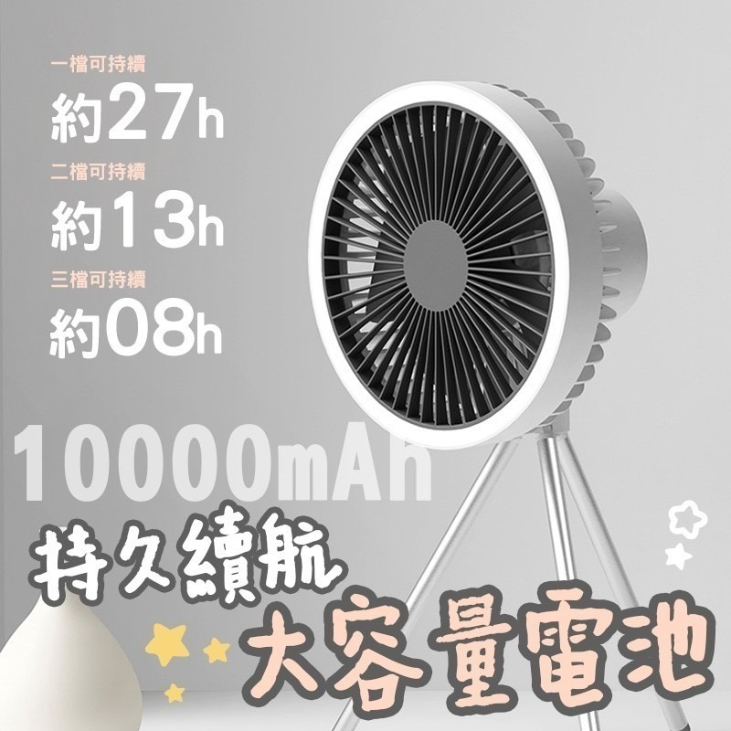 【野趣露營】大風力戶外露營風扇 大電量10000mAh風扇 露營二合一風扇燈 三腳架電風扇 *附贈掛鉤可當吊燈使用-細節圖8