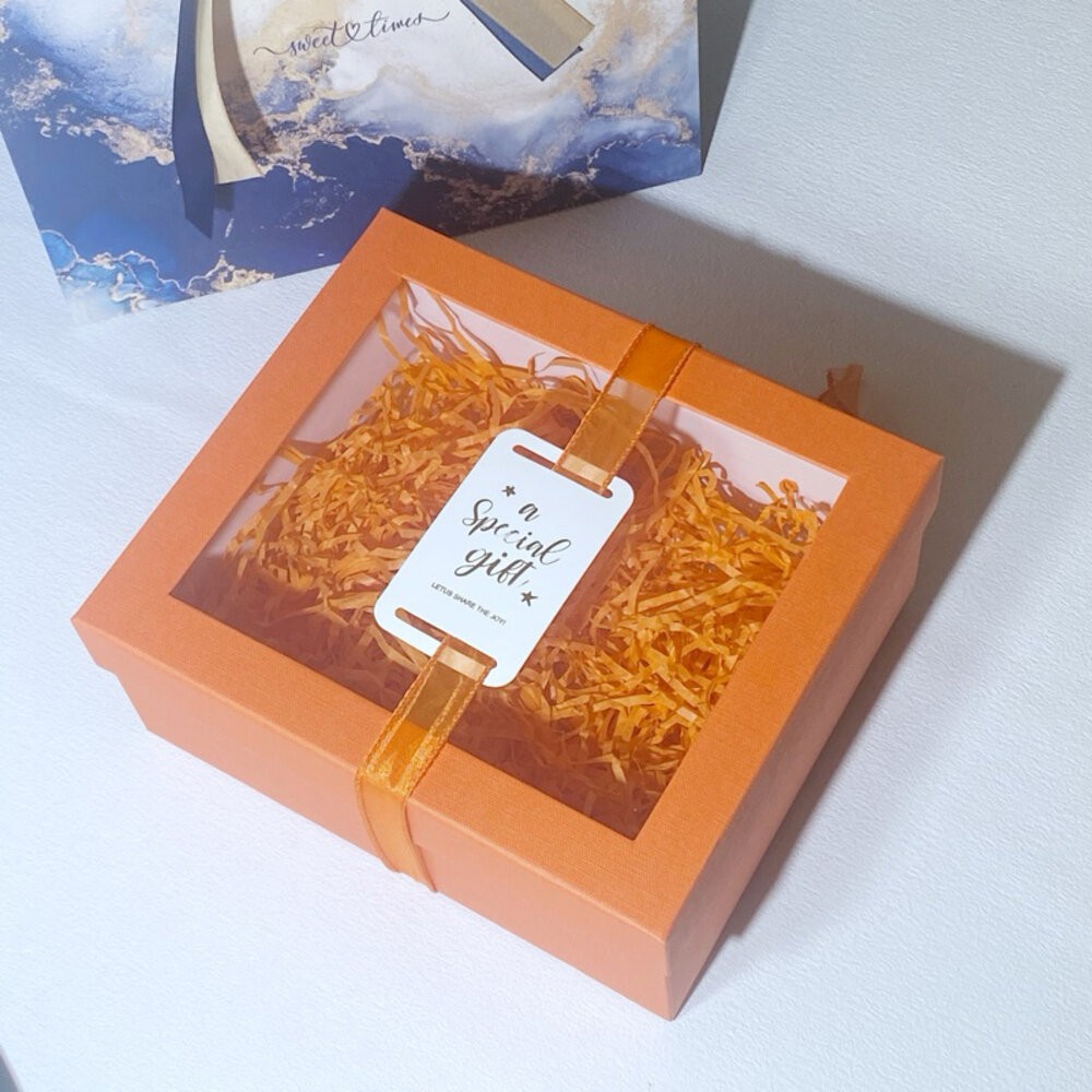 橘色盒+拉菲草+提袋