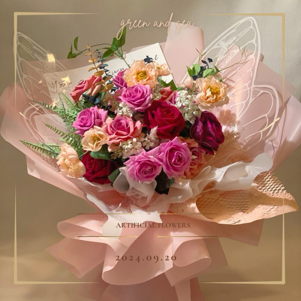 【森林海】仿真花束  生日禮物 仿真花婚禮布置  人造花捧花  假花裝飾  永生花束  人造花花束  仿真花擺拍道具-規格圖1