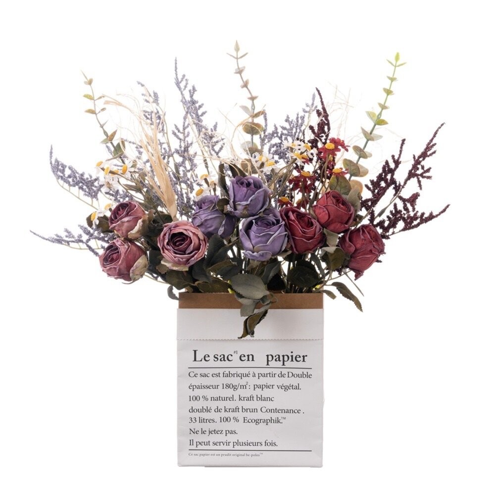 仿真花 微笑乾燒玫瑰花束 假花手捧花 玫瑰花牆 家居裝飾-細節圖5