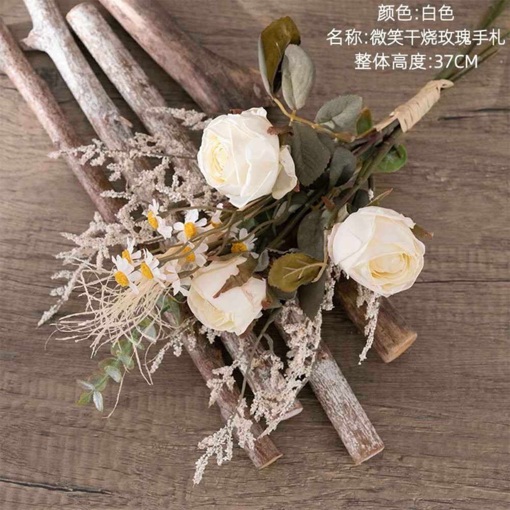 仿真花 微笑乾燒玫瑰花束 假花手捧花 玫瑰花牆 家居裝飾-規格圖6