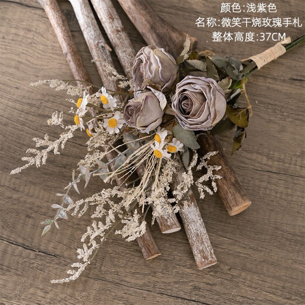 仿真花 微笑乾燒玫瑰花束 假花手捧花 玫瑰花牆 家居裝飾-規格圖6