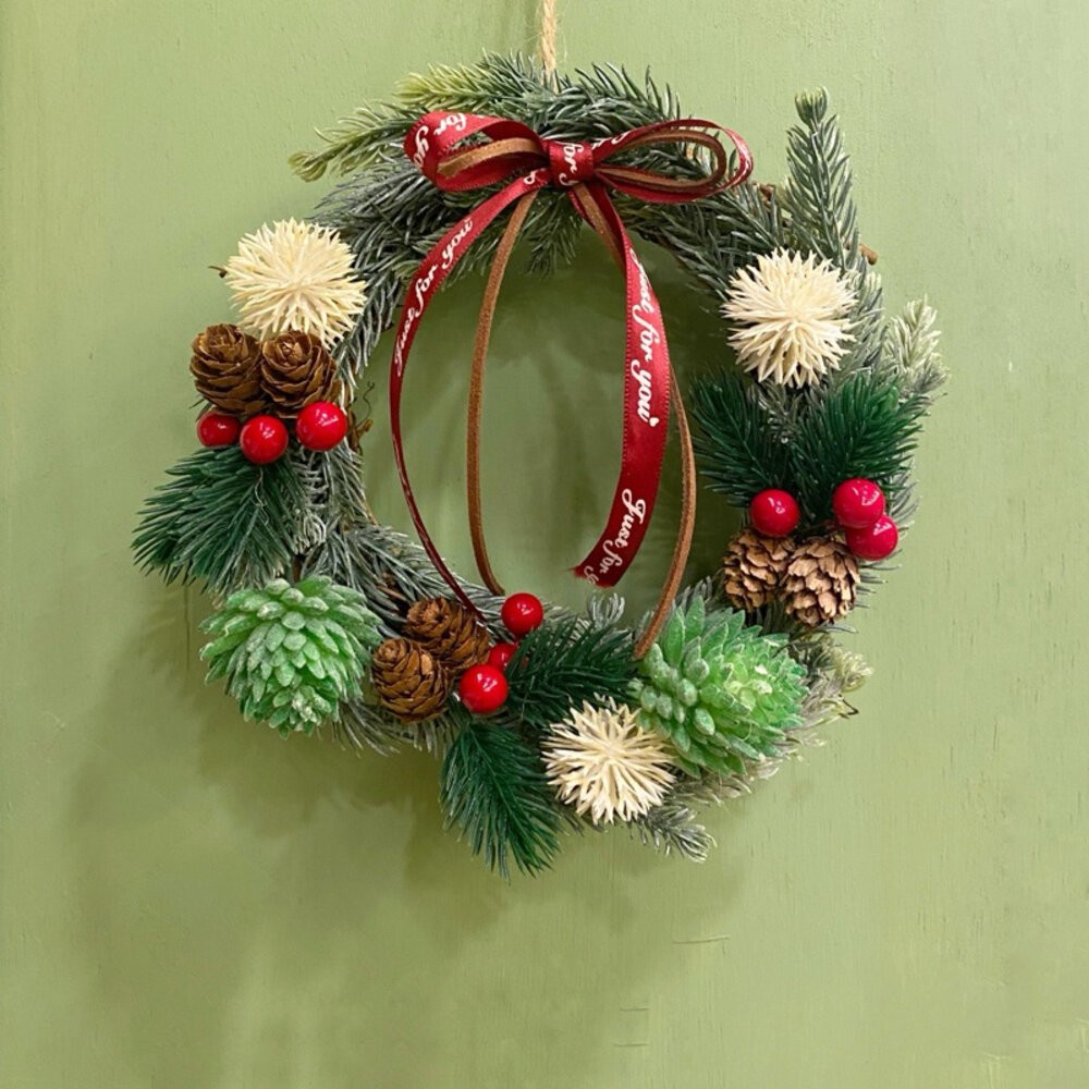 聖誕花圈材料包 組合包 diy材料 人造花 仿真花 松針 聖誕節 交換禮物 diy課程材料 拍照道具 拍照背景-細節圖2