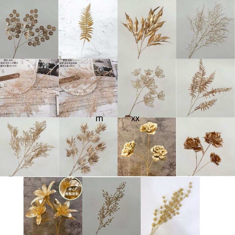 【森林海】過年裝飾 年宵花 新年佈置 新年裝飾品 過年 高級金色葉子 噴金葉子 仿真花 仿真葉 拍照道具 拍照背景-細節圖4