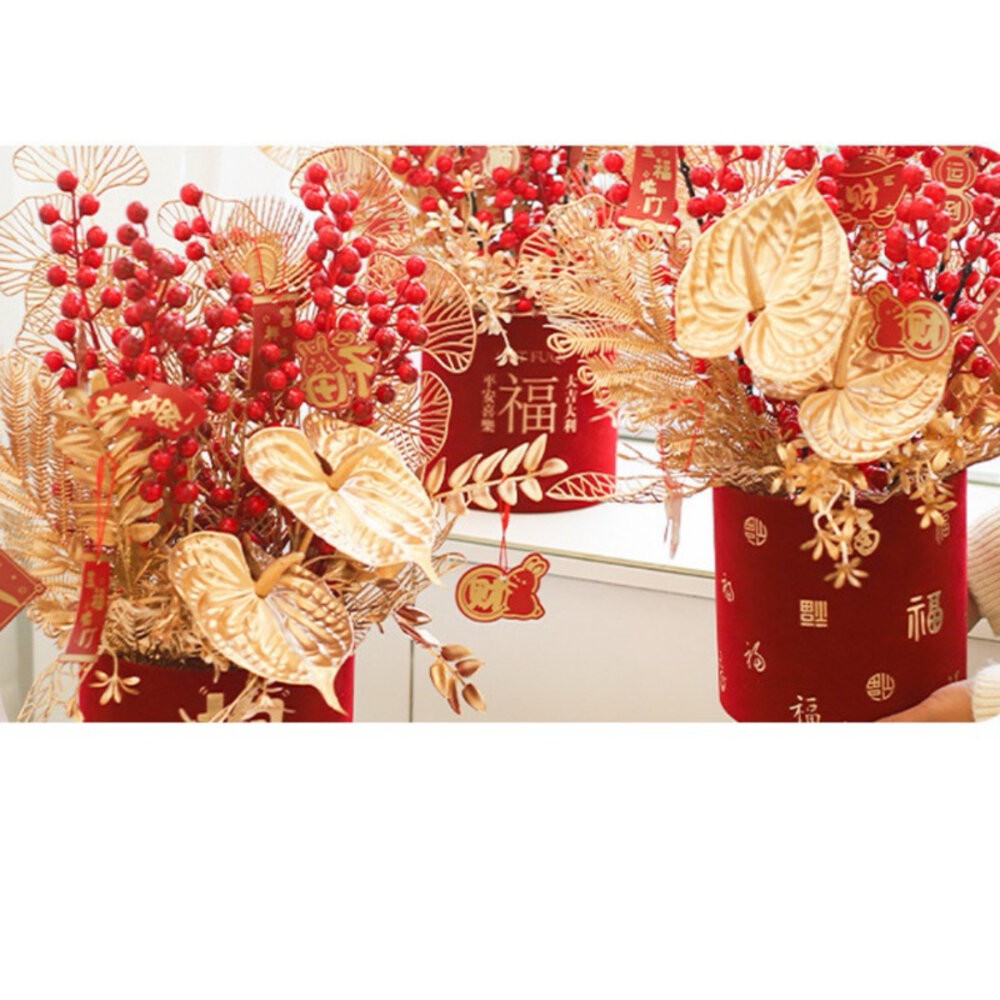 【森林海】過年裝飾 年宵花 新年佈置 新年裝飾品 過年 高級金色葉子 噴金葉子 仿真花 仿真葉 拍照道具 拍照背景-細節圖5