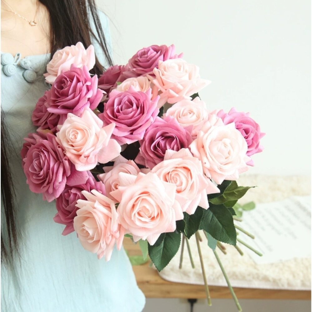 仿真花 假花 仿真玫瑰 手感濕潤玫瑰花 玫瑰花 拍照道具 拍照背景【GXS拍照道具】-細節圖7