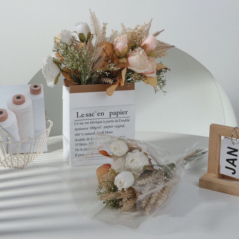 【森林海】玫瑰花束 仿真花 假花 居家裝飾 玫瑰花 乾燥花 唯美花束 油畫風玫瑰  芒草 小麥 麥穗 畢業花束  新娘捧-細節圖3