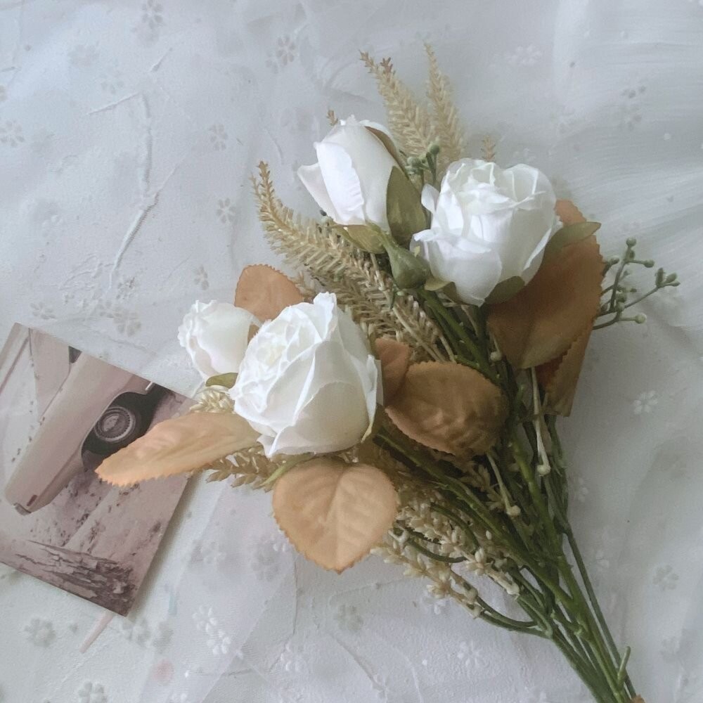 【森林海】玫瑰花束 仿真花 假花 居家裝飾 玫瑰花 乾燥花 唯美花束 油畫風玫瑰  芒草 小麥 麥穗 畢業花束  新娘捧-細節圖6