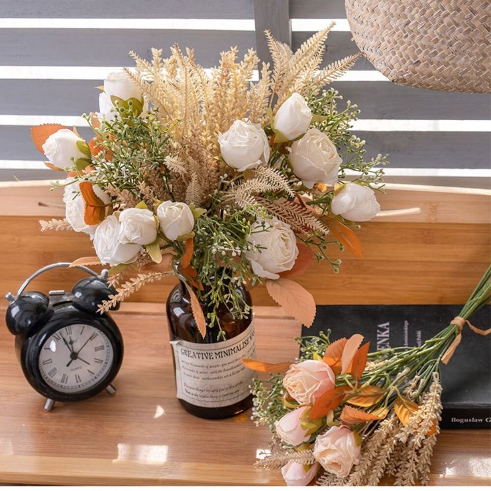 【森林海】玫瑰花束 仿真花 假花 居家裝飾 玫瑰花 乾燥花 唯美花束 油畫風玫瑰  芒草 小麥 麥穗 畢業花束  新娘捧-細節圖7