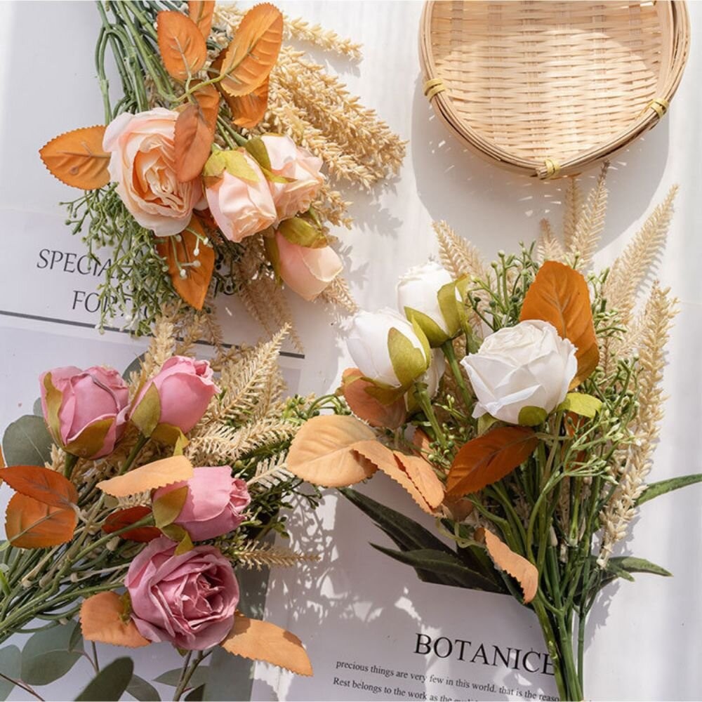 【森林海】玫瑰花束 仿真花 假花 居家裝飾 玫瑰花 乾燥花 唯美花束 油畫風玫瑰  芒草 小麥 麥穗 畢業花束  新娘捧-細節圖9