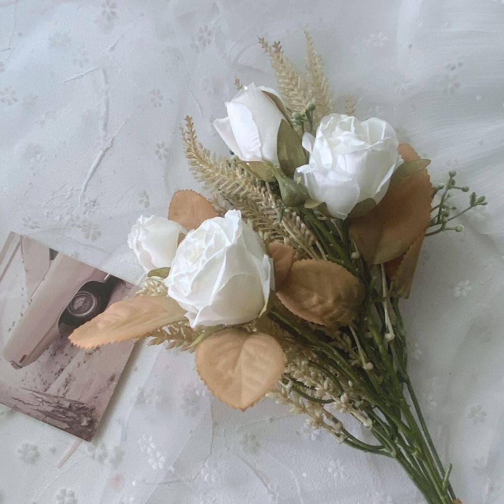 【森林海】玫瑰花束 仿真花 假花 居家裝飾 玫瑰花 乾燥花 唯美花束 油畫風玫瑰  芒草 小麥 麥穗 畢業花束  新娘捧-規格圖9