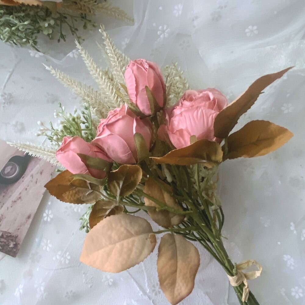 【森林海】玫瑰花束 仿真花 假花 居家裝飾 玫瑰花 乾燥花 唯美花束 油畫風玫瑰  芒草 小麥 麥穗 畢業花束  新娘捧-規格圖9