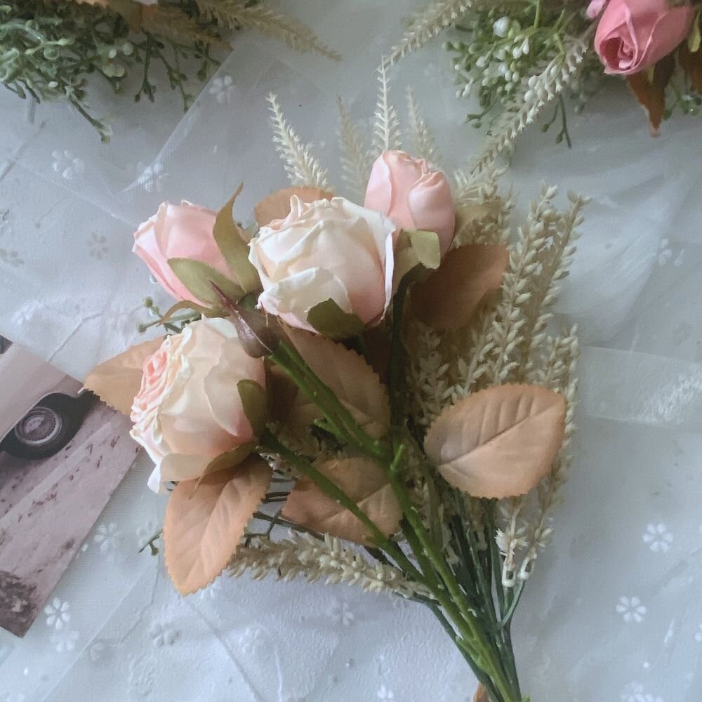 【森林海】玫瑰花束 仿真花 假花 居家裝飾 玫瑰花 乾燥花 唯美花束 油畫風玫瑰  芒草 小麥 麥穗 畢業花束  新娘捧-規格圖9