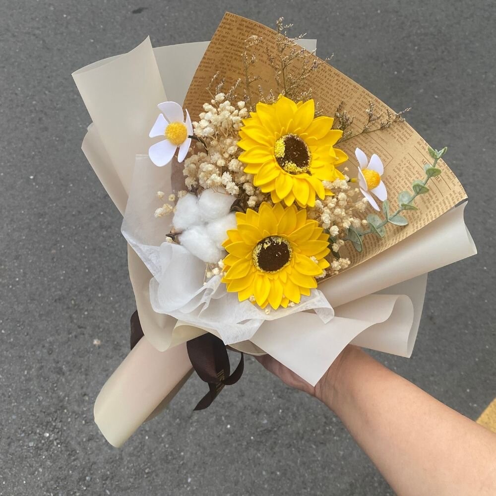 （附提袋）畢業花束 乾燥花束 向日葵 玫瑰花 教師節花束 滿天星 母親節花束 香皂花 永生花 乾燥花 康乃馨 禮物 情人-規格圖9
