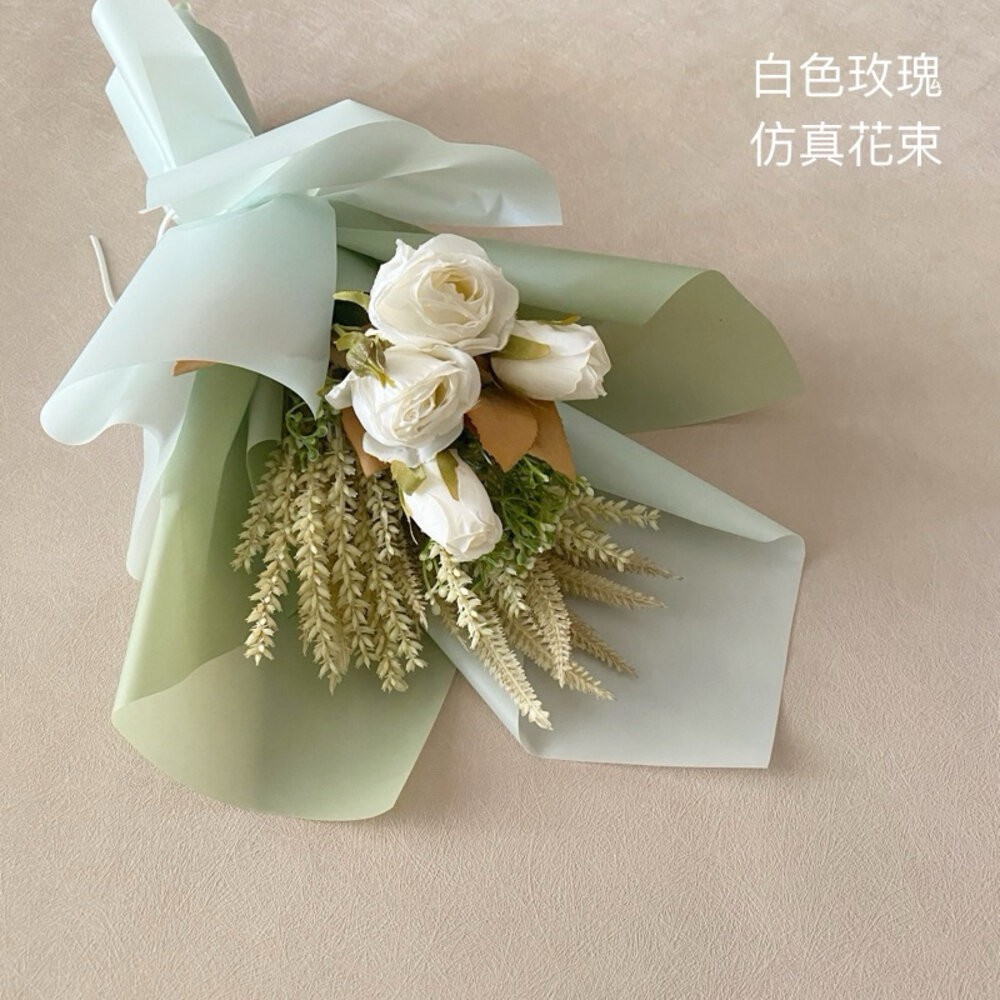 韓系白色玫瑰絹布花束