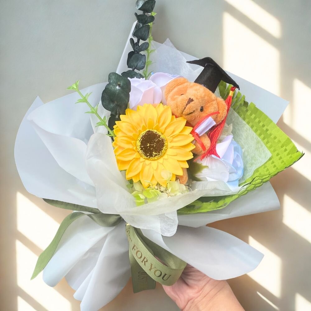 （附提袋）畢業花束 乾燥花束 向日葵 玫瑰花 教師節花束 滿天星 母親節花束 香皂花 永生花 乾燥花 康乃馨 禮物 情人-規格圖9