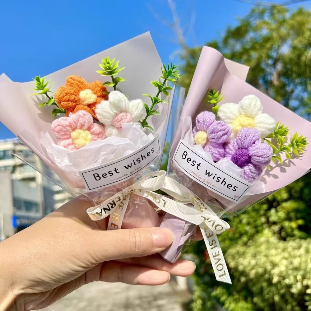 (附提袋)聖誕節 毛線花束 針織小花束 編織花束 聖誕禮物  交換禮物 迷你花束 針織花  生日花束 婚禮小物 小花束-細節圖2