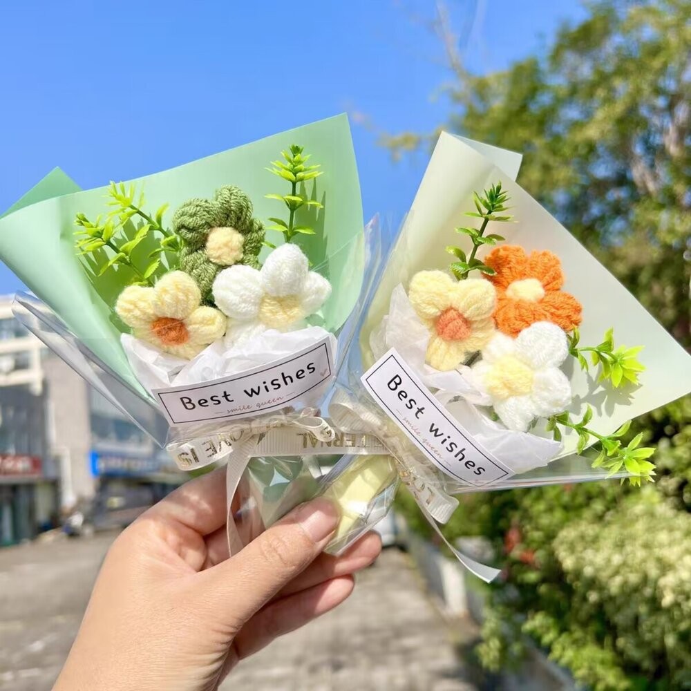 (附提袋)聖誕節 毛線花束 針織小花束 編織花束 聖誕禮物  交換禮物 迷你花束 針織花  生日花束 婚禮小物 小花束-細節圖6