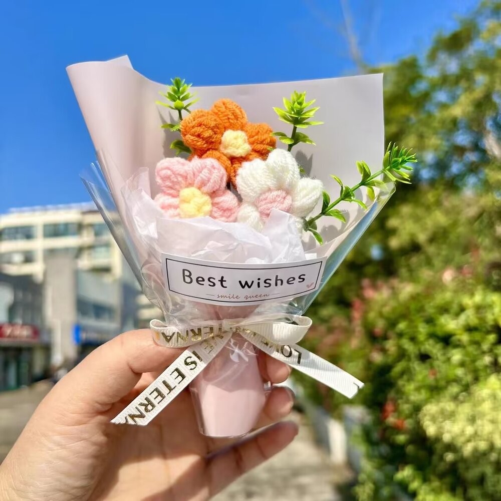 (附提袋)聖誕節 毛線花束 針織小花束 編織花束 聖誕禮物  交換禮物 迷你花束 針織花  生日花束 婚禮小物 小花束-規格圖9