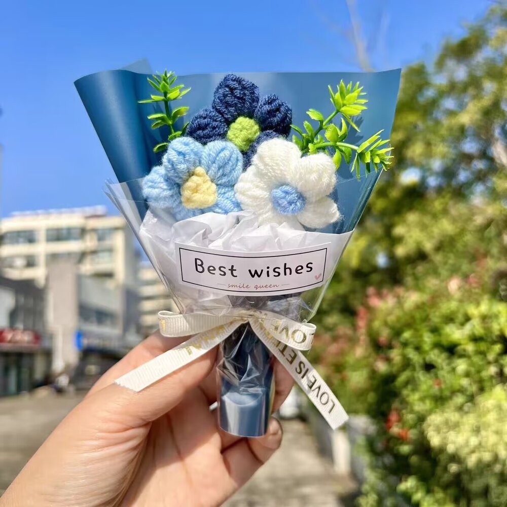 (附提袋)聖誕節 毛線花束 針織小花束 編織花束 聖誕禮物  交換禮物 迷你花束 針織花  生日花束 婚禮小物 小花束-規格圖9