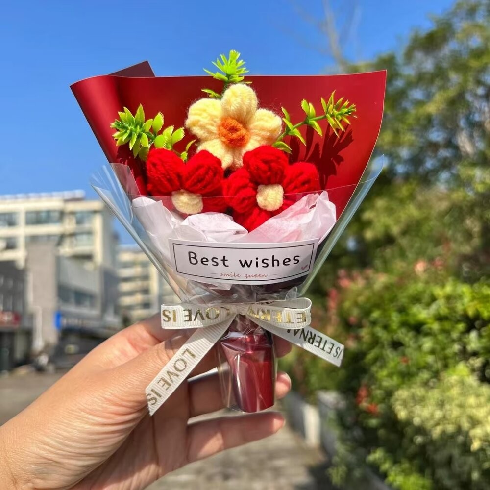 (附提袋)聖誕節 毛線花束 針織小花束 編織花束 聖誕禮物  交換禮物 迷你花束 針織花  生日花束 婚禮小物 小花束-規格圖9