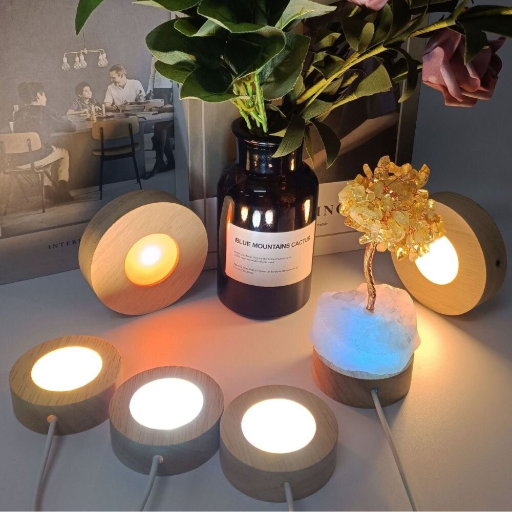 木燈座 水晶燈座 LED燈座 燈座 USB 七彩燈座 發光燈座 白光 暖光 黃光 漸變七彩-細節圖2