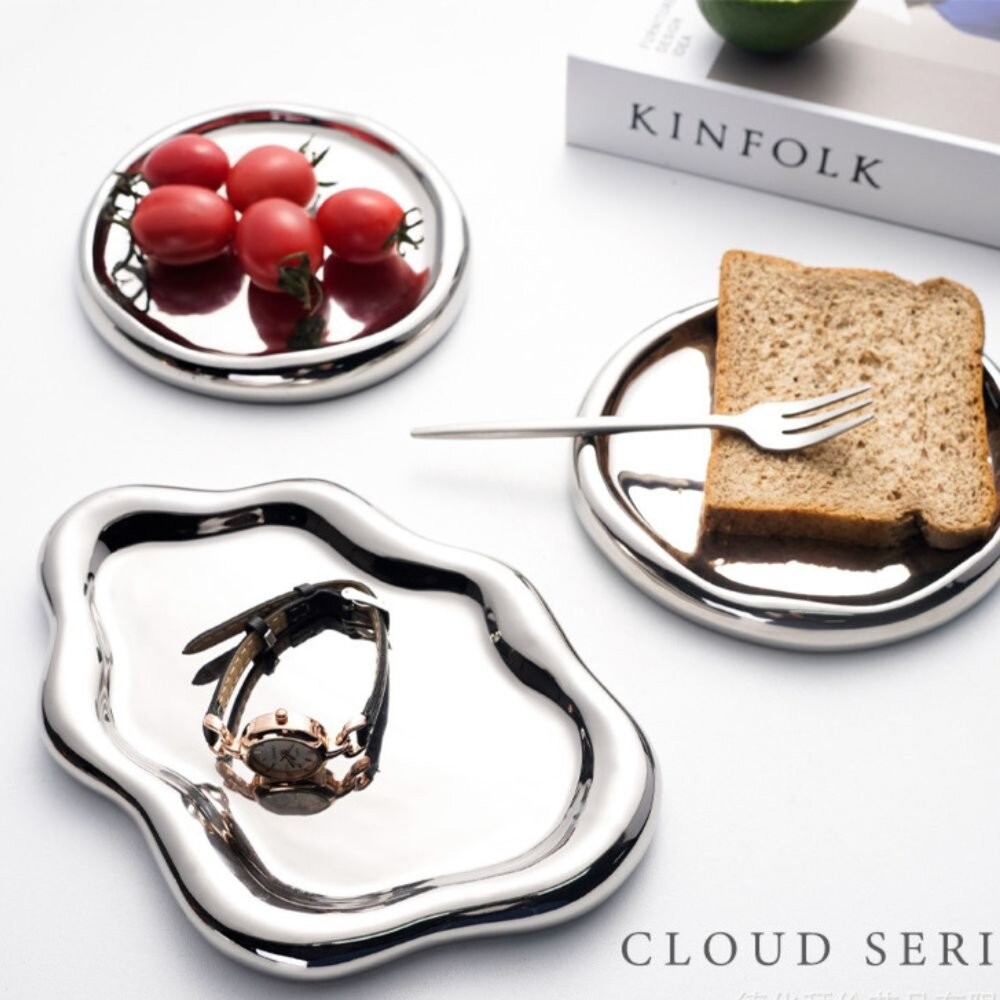 電鍍銀托盤 拍照道具 首飾收納盤 展示盤 輕奢陶瓷飾品擺拍-細節圖2