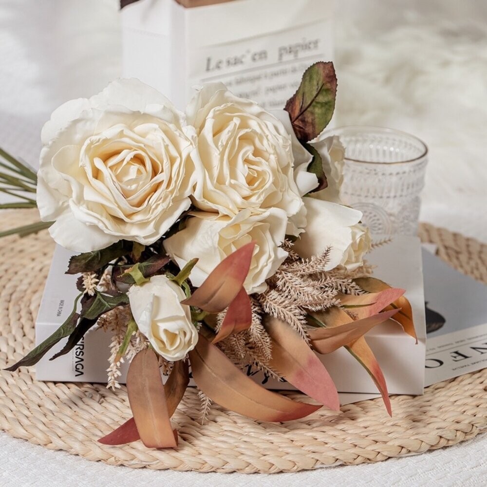 仿真花 玫瑰 琴南玫瑰花束 仿真玫瑰花束 玫瑰花束 芒草 小麥 麥穗 假花 拍照道具 拍照背景【GXS拍照道具】-細節圖2