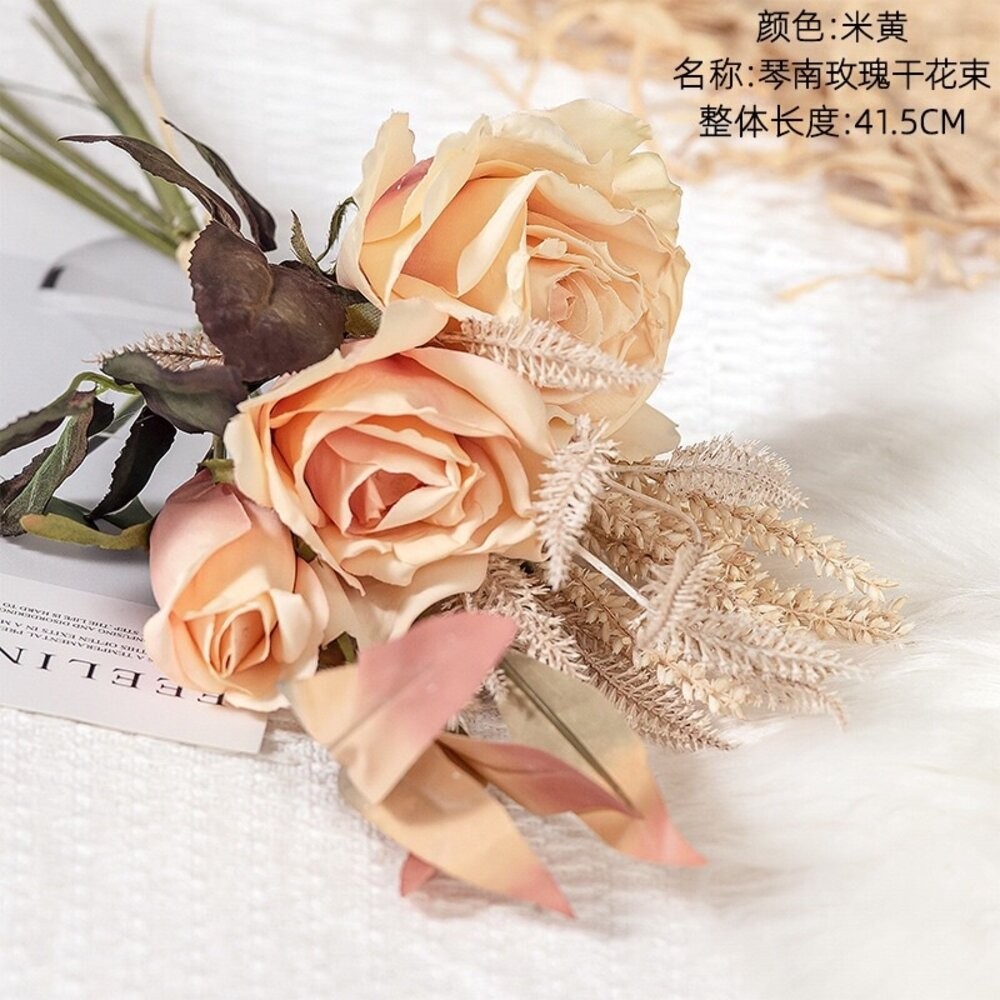 仿真花 玫瑰 琴南玫瑰花束 仿真玫瑰花束 玫瑰花束 芒草 小麥 麥穗 假花 拍照道具 拍照背景【GXS拍照道具】-規格圖8