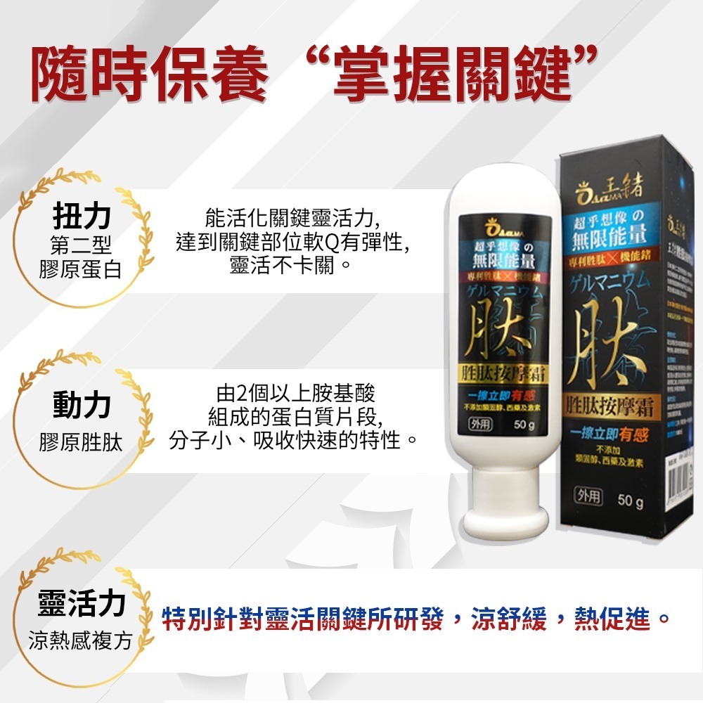 【2入組】王鍺胜肽按摩霜(50g) 擦的ICPPX®第二型膠原蛋白 遠紅外線涼熱感 舒緩保養 靈活關鍵【寶貝康司】-細節圖3