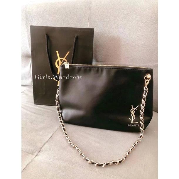 【𝐆𝐢𝐫𝐥𝐬.𝐖𝐚𝐫𝐝𝐫𝐨𝐛𝐞歐洲正品代購】YSL聖羅蘭專櫃VIP會員黑色皮革化妝包 改造鍊條包 斜背包-細節圖2