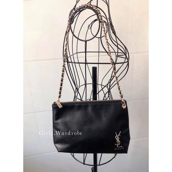 【𝐆𝐢𝐫𝐥𝐬.𝐖𝐚𝐫𝐝𝐫𝐨𝐛𝐞歐洲正品代購】YSL聖羅蘭專櫃VIP會員黑色皮革化妝包 改造鍊條包 斜背包-細節圖9