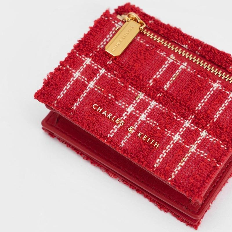 現貨🔥【𝐆𝐢𝐫𝐥𝐬.𝐖𝐚𝐫𝐝𝐫𝐨𝐛𝐞新加坡小CK正品代購】十字拼接皮革 毛呢短夾 CK6-10770585-細節圖7