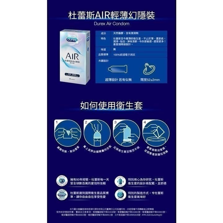 Durex 杜蕾斯 保險套 AIR輕薄幻隱裝 飆風碼 持久 超薄裝 更薄型 綜合裝 活力裝 激情 超薄勁潤 雙悅-細節圖4