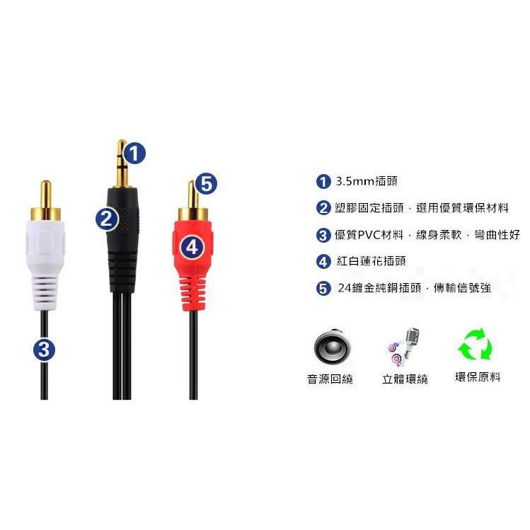 【1.5米】3.5MM 音源線 1對2轉接線 紅白蓮花插頭 音源轉接線 公對公 音源轉雙RAC 1分2音源線-細節圖2