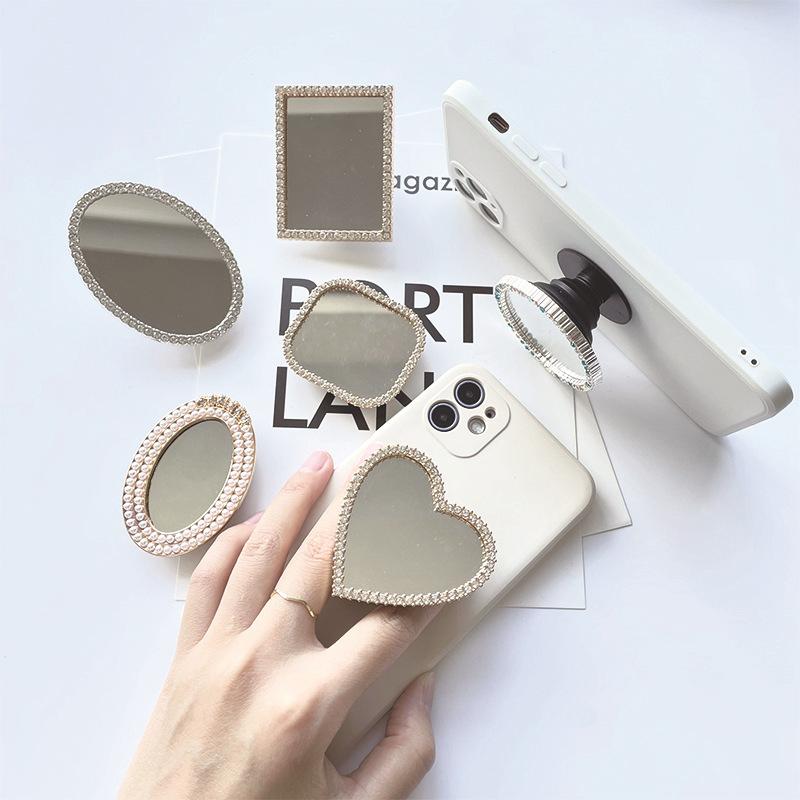 【鏡子鑲鑽支架】智慧手機專用 日韓 立體 支架 氣囊 折疊粘貼式 平板支架 手機防滑 懶人支架 追劇 適用 i14-細節圖2