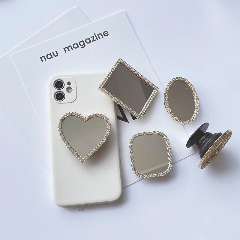 【鏡子鑲鑽支架】智慧手機專用 日韓 立體 支架 氣囊 折疊粘貼式 平板支架 手機防滑 懶人支架 追劇 適用 i14-細節圖5