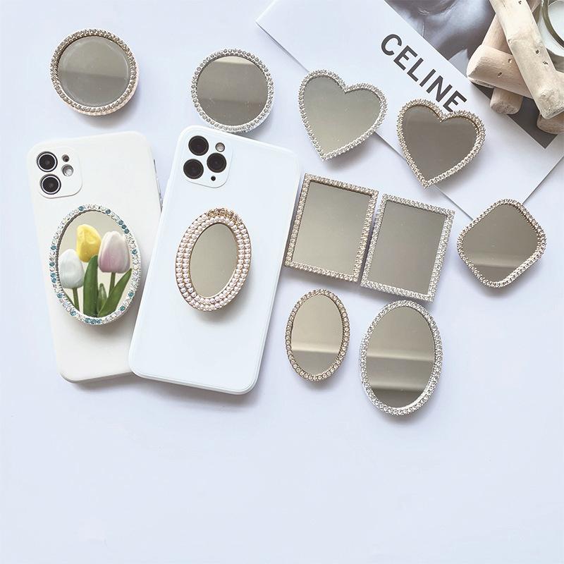 【鏡子鑲鑽支架】智慧手機專用 日韓 立體 支架 氣囊 折疊粘貼式 平板支架 手機防滑 懶人支架 追劇 適用 i14-細節圖7